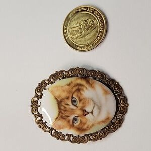 Cute Cat brooch marked Western Germany orange tan white cat